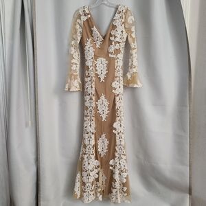 Fashion Nova Tan and White Maxi Dress